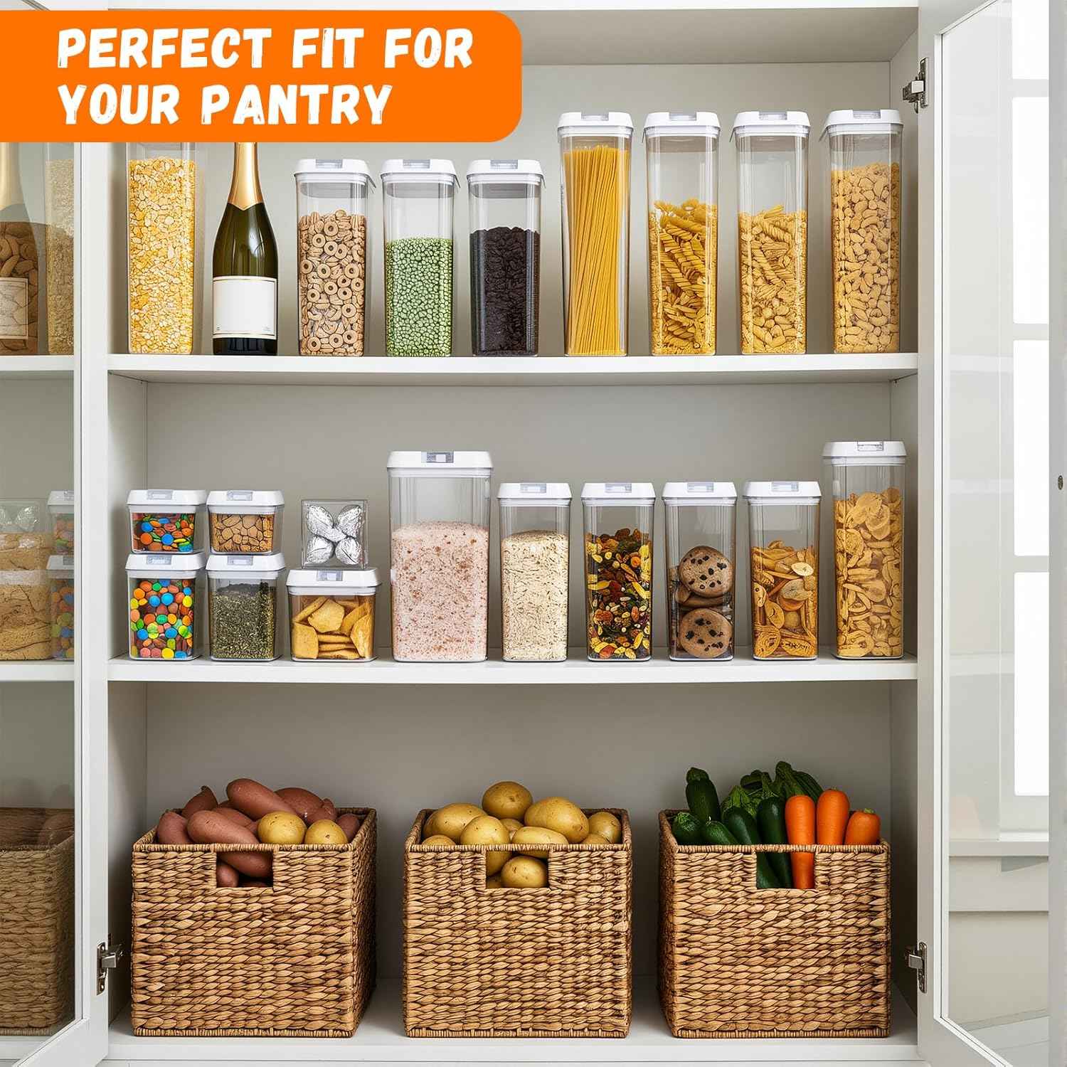 Airtight Food Storage Containers with Lids 7 pcs Plastic Kitchen and Pantry Organization Canisters for Cereal, BPA Free Kitchen Canisters for Spaghetti, Pasta (Airtight Food)