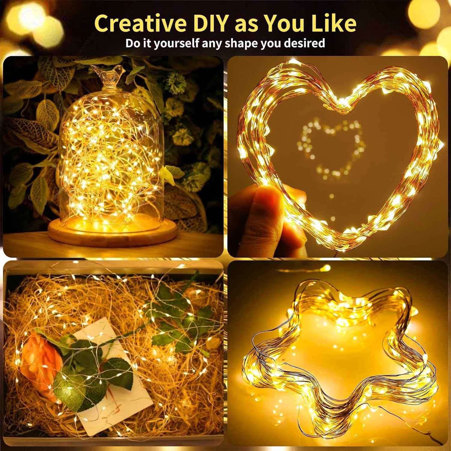 Rechargeable Fairy Lights Battery Operated, 33ft 100 LEDs String Lights with Remote, Waterproof, Mini Twinkle Lights for Bedroom, Christmas, Wedding, Indooor Outdoor Decor, Warm White