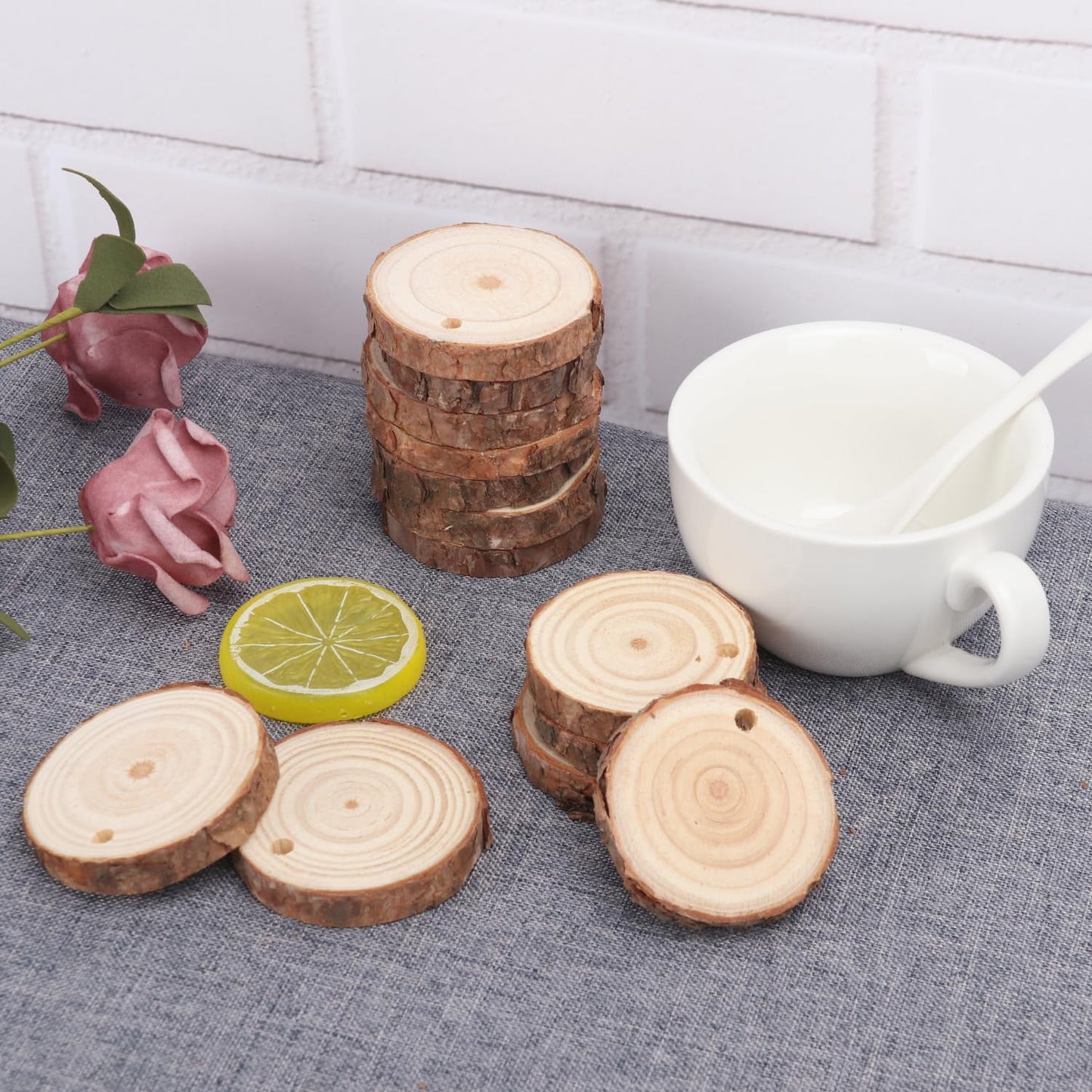 120 PCS 2-2.4 Inch Unfinished Wood Slices, Natural Wood Slices, Predrilled with Hole Wood Slice for DIY Arts Craft Christmas Ornaments