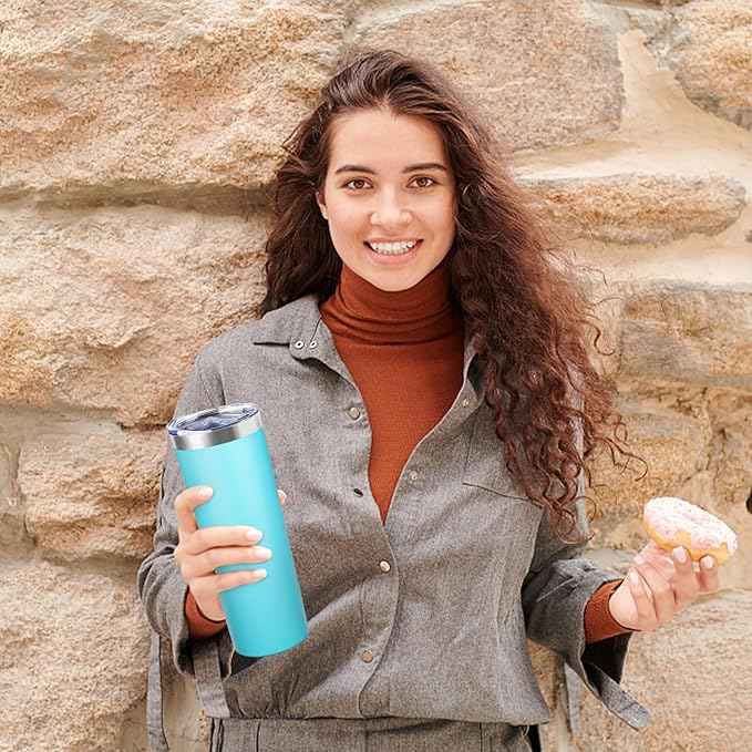 20 oz Skinny Tumbler with Lid and Straw,Stainless Steel Vacuum Insulated Tumbler Cup Double Wall Leak-proof Coffee Mug,Travel Thermal Water Tumbler for Home,Office,Outdoor (Baby blue,1)