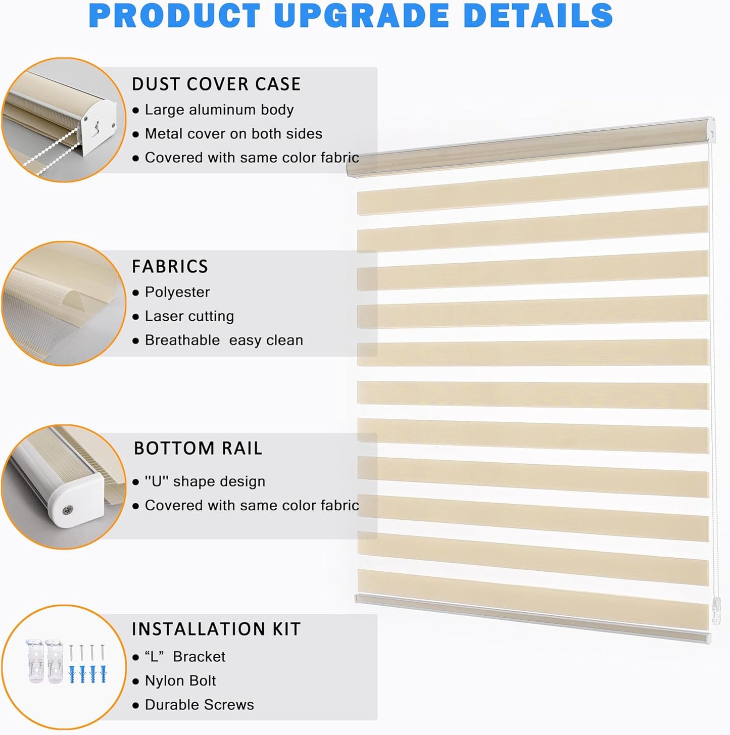 Zebra Blinds Window Blind Zebra Shade Blinds for Windows Roller Sheer Shades Privacy Light Filtering Shades for Home Kitchen Bathroom (Width 43'' X Height 72'' Cream)