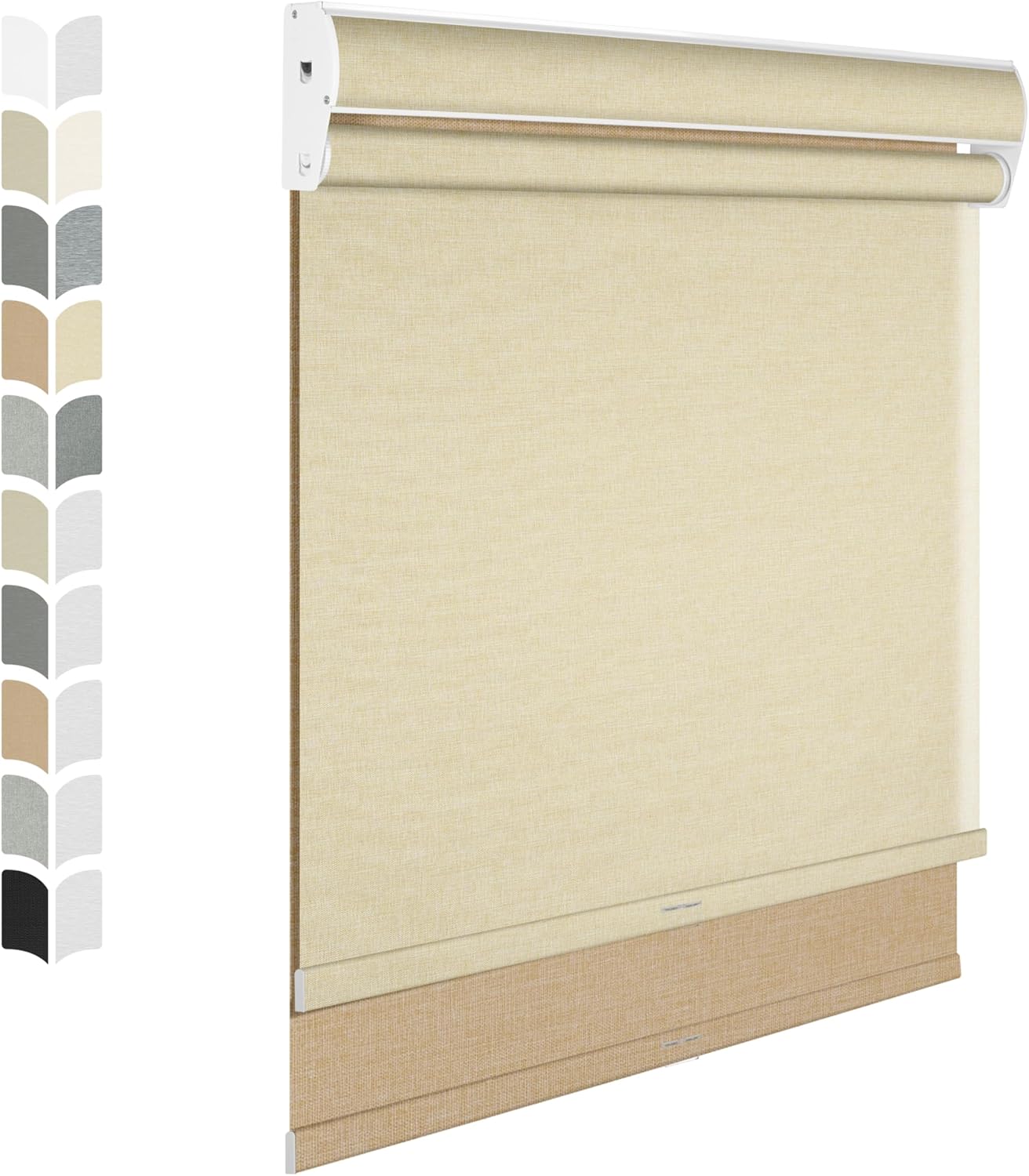 BERISSA Dual Roller Shades with Cassette Valance, Double Blackout and Light Filtering Shades, Day and Night for Home Office Door. Linen Beige. 34 W x 86" H