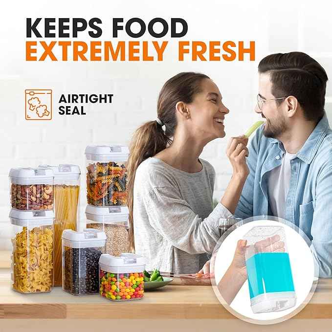 Cheer Collection Airtight Food Storage Containers, Kitchen Storage Containers for Pantry, Set of 7 Food Containers with Lids Airtight, Pantry Storage Containers & Organizers with Lids, White