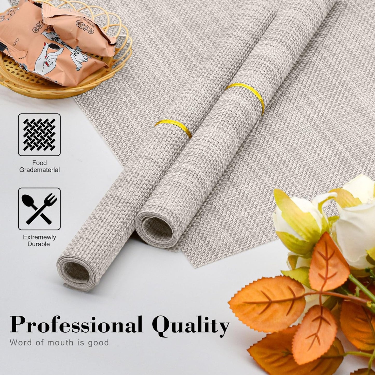 CADONO Placemats Set of 6 Washable Indoor/Outdoor Vinyl Place Mats for Dining Table Durable Non-Slip Heat Resistant PVC Weave Table Mats（Red Pink Heart）