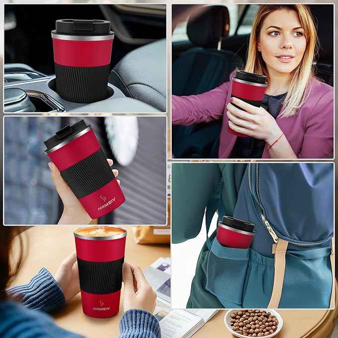 MOMSIV 12oz Travel Mug, Insulated Coffee Cup with Leakproof Lid, Vacuum Stainless Steel Double Walled Reusable Tumbler for Hot and Cold Water Coffee and Tea In Travel and Car