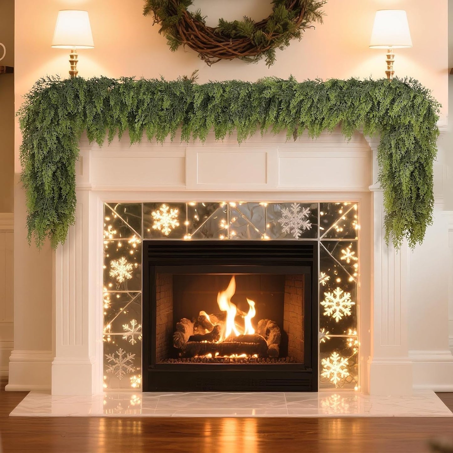 Real Touch Christmas Cedar Garland -6ft Artificial Garlands Faux Cedar Fake Pine Needles Garland for Fireplace,Table,Window,Stairs,Mante,Holiday Indoor Outdoor Xmas Decor(2PCS)