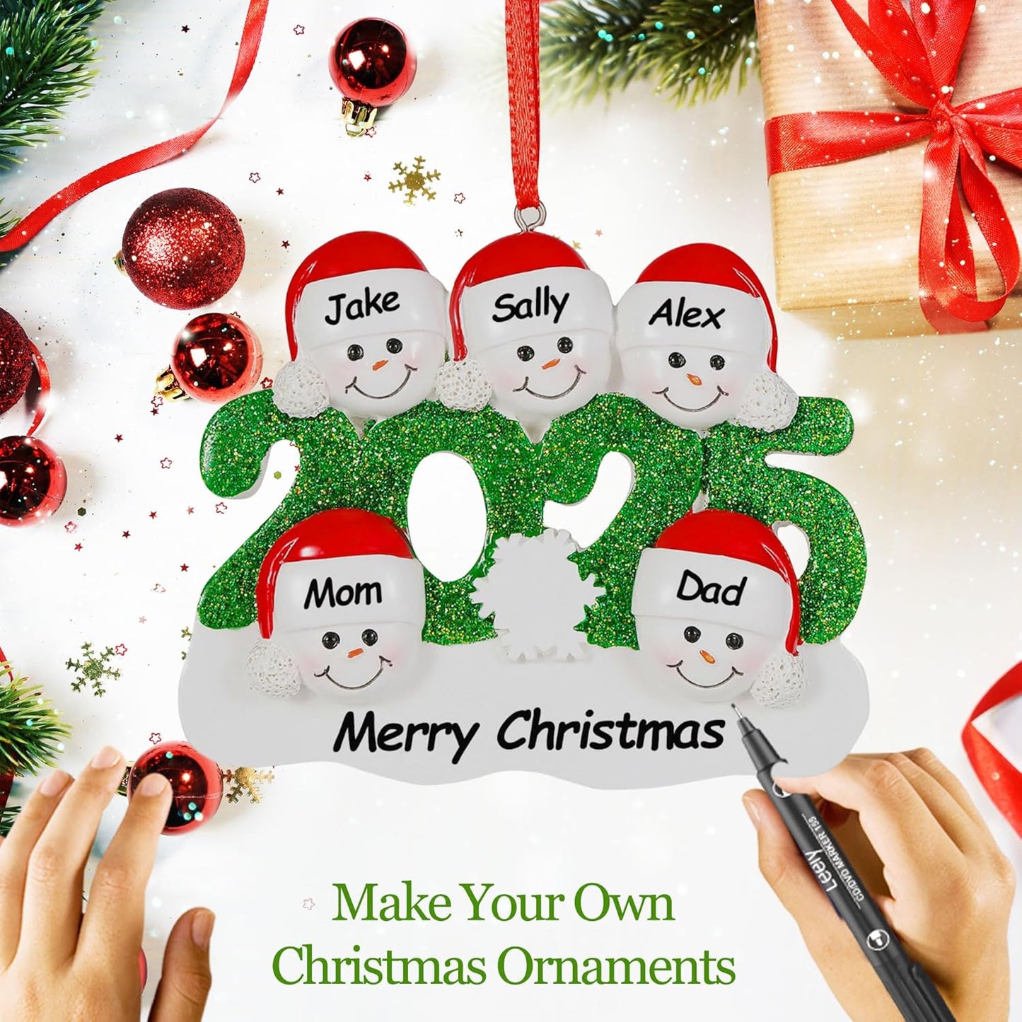 Personalized Christmas Ornaments 2025 Family of 2/3/4/5/6 Custom Christmas Snowman Ornament with Names Customized Family Ornaments for Christmas Tree Decoration Customized Gifts, Family of 6
