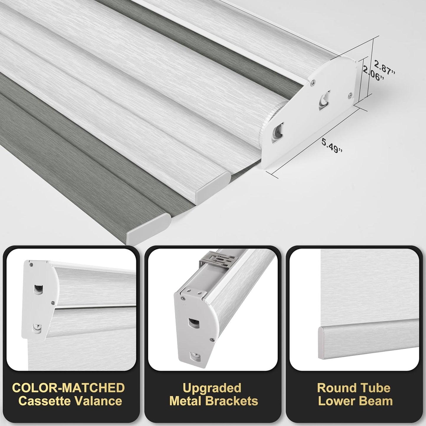 BERISSA Cordless Dual Roller Shades with Cassette Valance,Double Window Shades Blackout and Light Filtering Shades,Day and Night Roller Shades for Home Office Door.Grey and White.68 W x 80" H