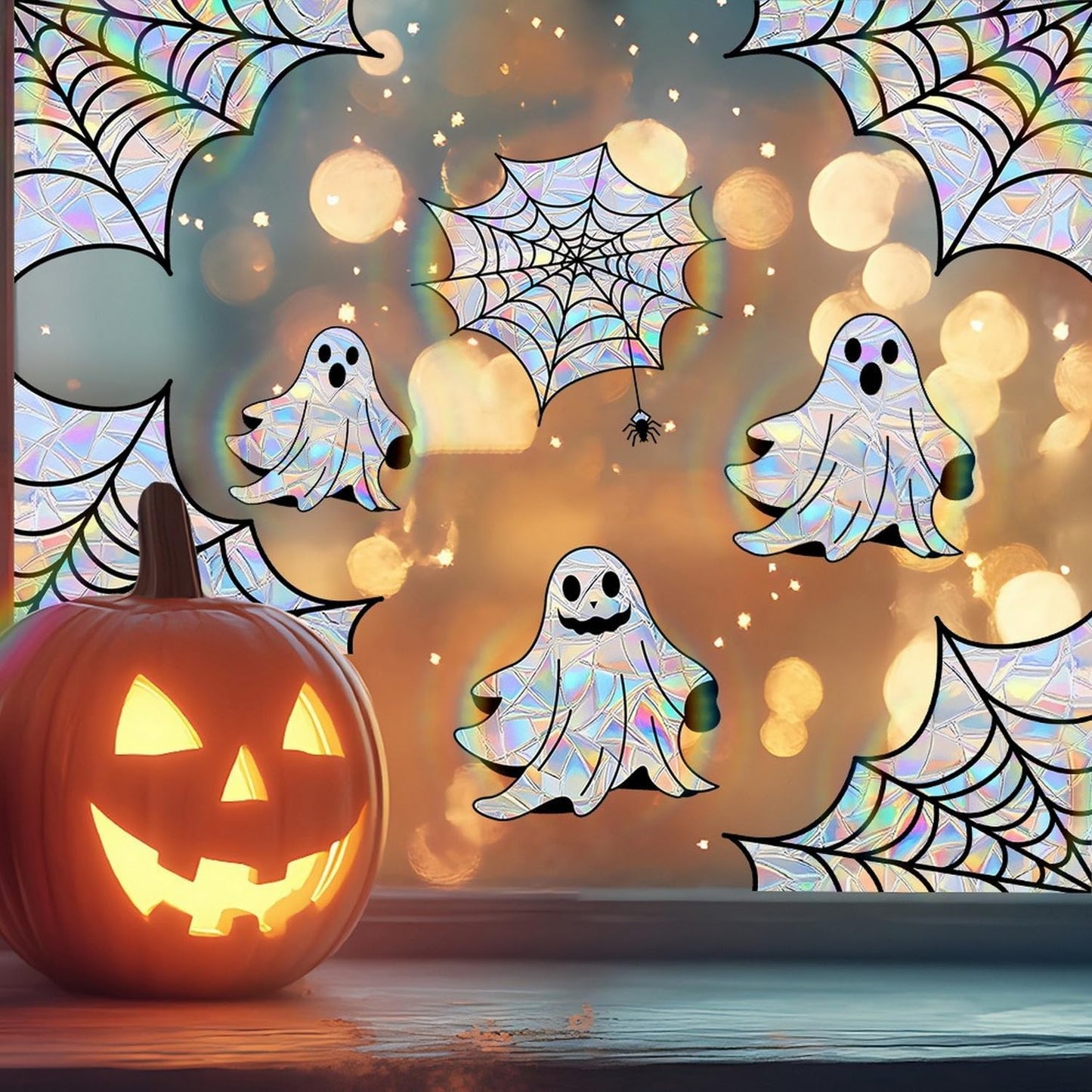 Halloween Window Clings for Glass Fall Static Cling Window Decals 9PCS Cute Ghost Pumpkin Mummy Spider Autumn Reusable Window Stickers Home School Office Decorations