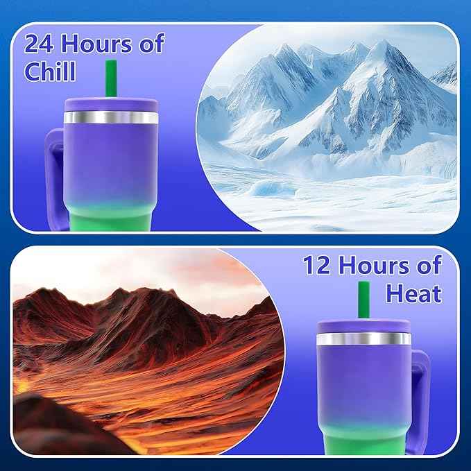 20-OZ Insulated Water Bottle,Insulated Stainless Steel Tumbler,Reusable Cold Drink Thermos,BPA-Free, Double-Wall Stainless Steel Water Bottle (Purple Green Gradient, 20, Fluid Ounces)