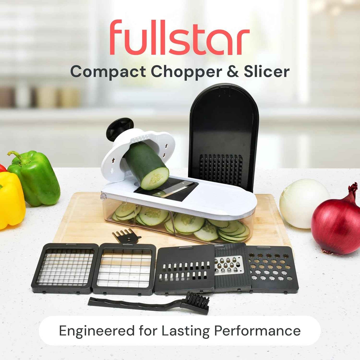 Fullstar Mandoline Slicer for Kitchen - Vegetable Chopper, Onion Potato Food Veggie Fruit Slicer and Cutter with Container, Kitchen Gadgets & Gifts, Home Essentials (6-in-1, White/Black)