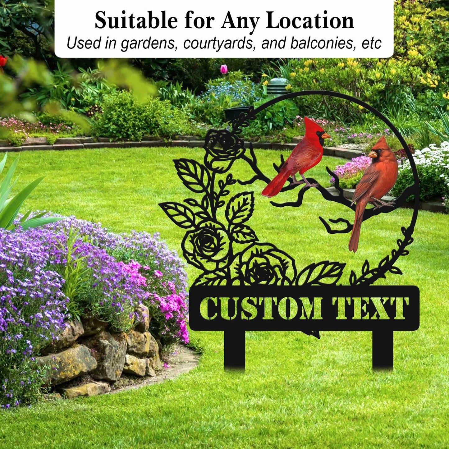 Personalized Garden Name Signs with Stake, Custom Red Bird Metal Decor Decorative Outside, Yard Outdoor Art Gift for Mom Grandmother, Patio House Warming Gifts New Home