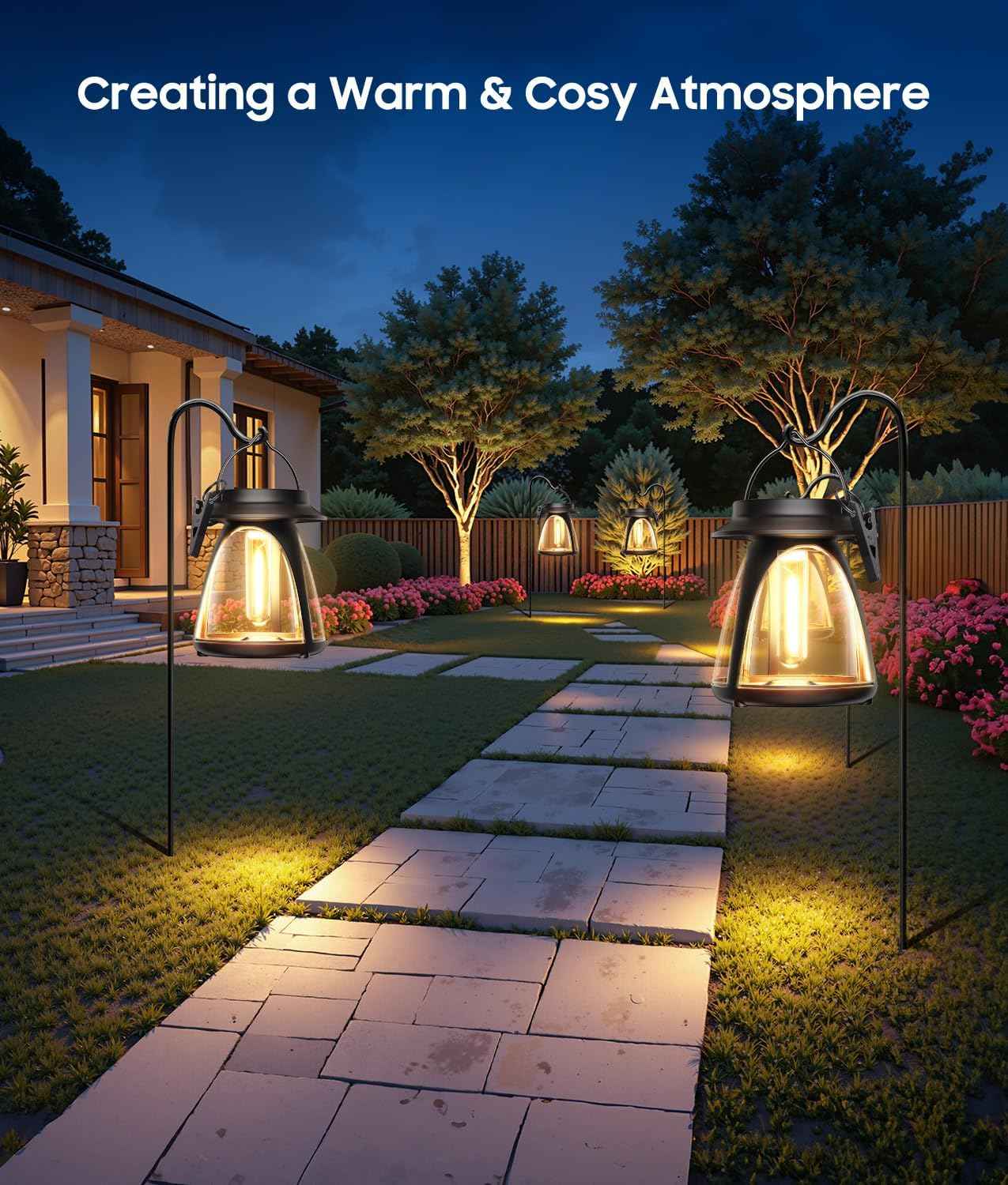 Solar Lanterns Outdoor 2 Pack, Hanging Solar Lights Waterproof IP65, 8-14h Long-lasting Warm Light, 2 Modes Solar Powered Modern Lantern/Lamp for Garden Patio Yard Decor, Gifts for Mom, Women, Old Men