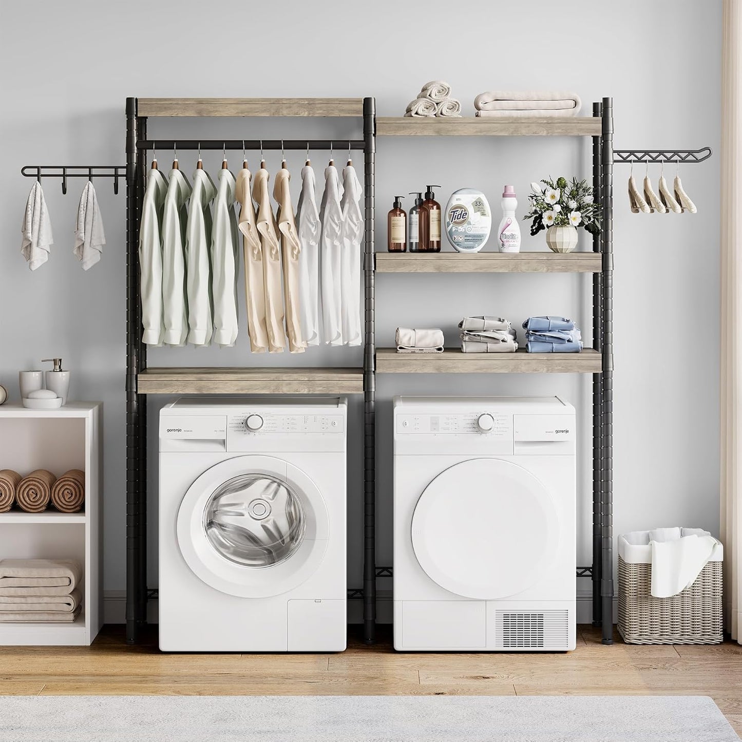 Double Row Over Washer and Dryer Storage Shelves, Laundry Room Organization and Storage, Heavy Duty Laundry Room Shelves, with Adjustable Height, 5-Tier