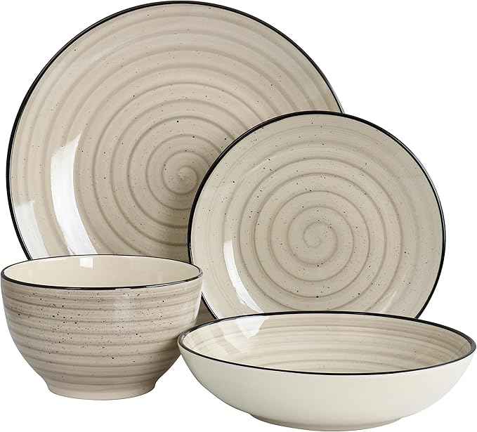 Elama Gia 24 Piece Stoneware Dinnerware Set (Cream)
