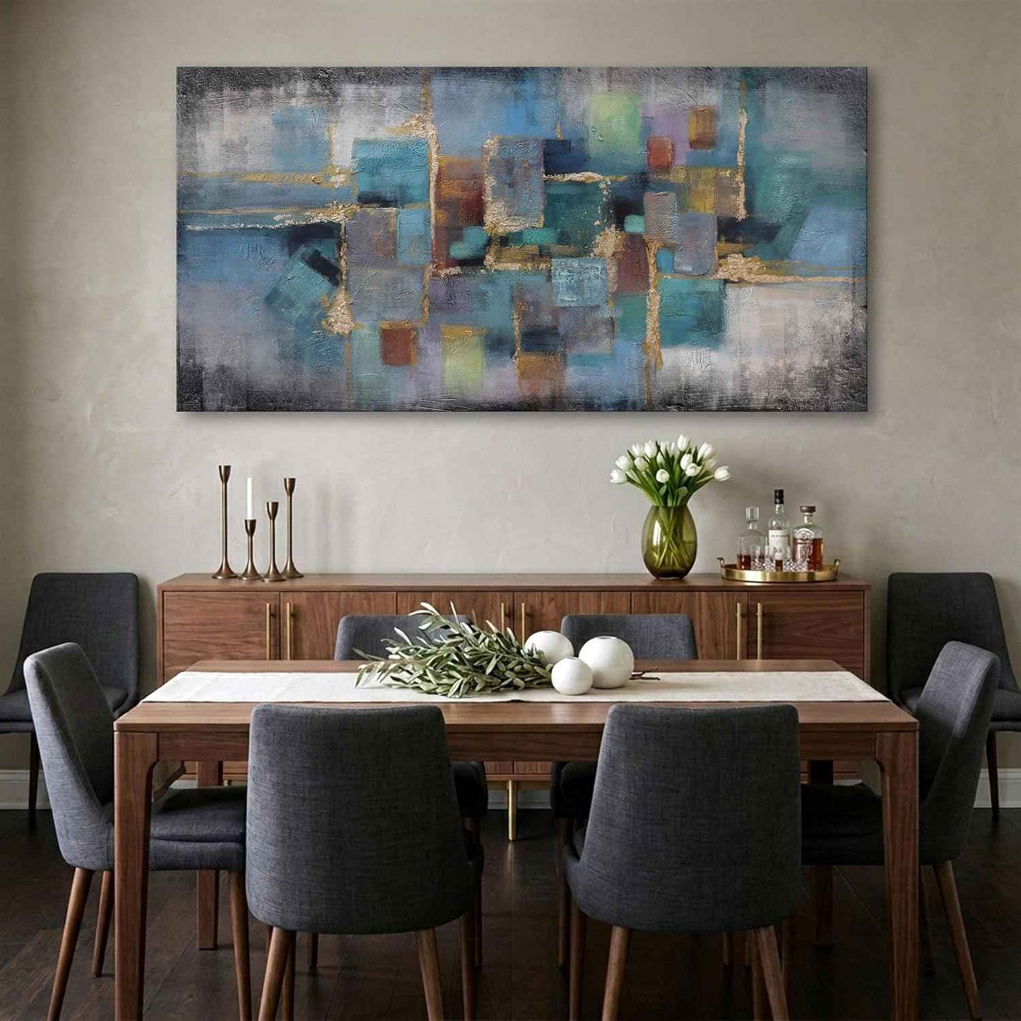 Blue and Gold Abstract Canvas Wall Art - Modern Framed Pictures for Living Room, Bedroom, Office - Large Black Framed Wall Decor - Large Extra Contemporary Artwork for Walls 24×48IN