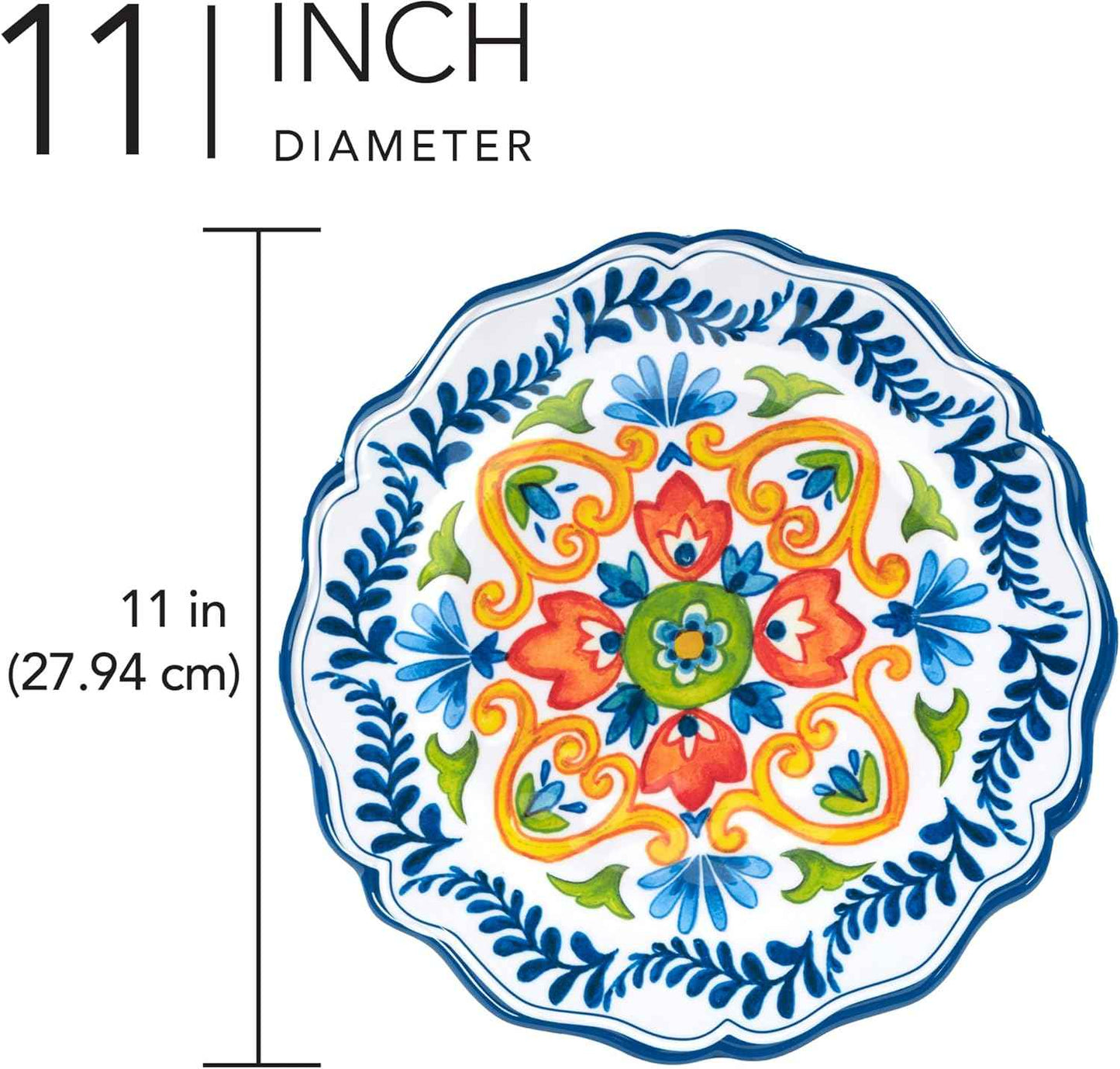 Flores Melamine Dinner Plates, Set of 4 – Colorful Outdoor Dinnerware, Break-Resistant & Dishwasher Safe, Great for Patio, RV, and Everyday Dining