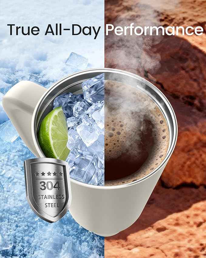 Renoj Insulated Mug 100% Spill Resistant Insulated Water Bottle for Iced Coffee & Hot Drinks - Fits Car Cup Holder, Ideal Gift, 2 Straws & Silicone Boot - FlexSlide White 32 oz