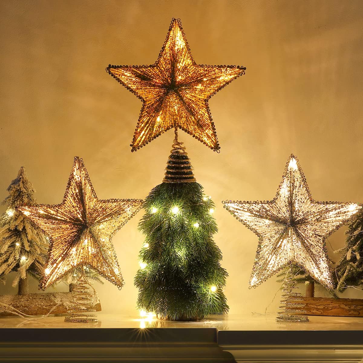 Luxspire Christmas Tree Topper, 3D Lighted Christmas Tree Star with Remote & USB, Star for Christmas Tree Top, 9.8" Xmas Star for Holiday Decorations, 6H Timer & 8 Lighting Modes, Silver