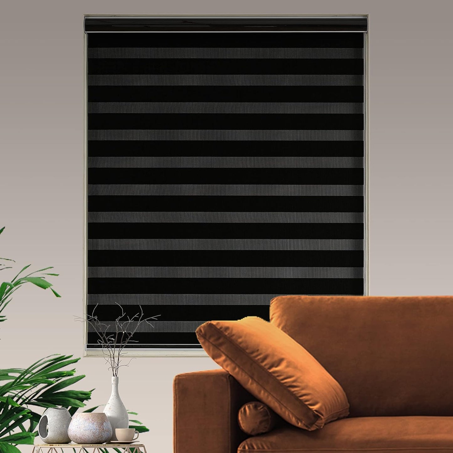 Blackout Zebra Blinds, Dual Layer Free-Stop, Room Darkening Zebra Shades, Blinds for Indoor Windows, Light Filtering Privacy Sheer Shade for Home(62" W X 72" H, Black)