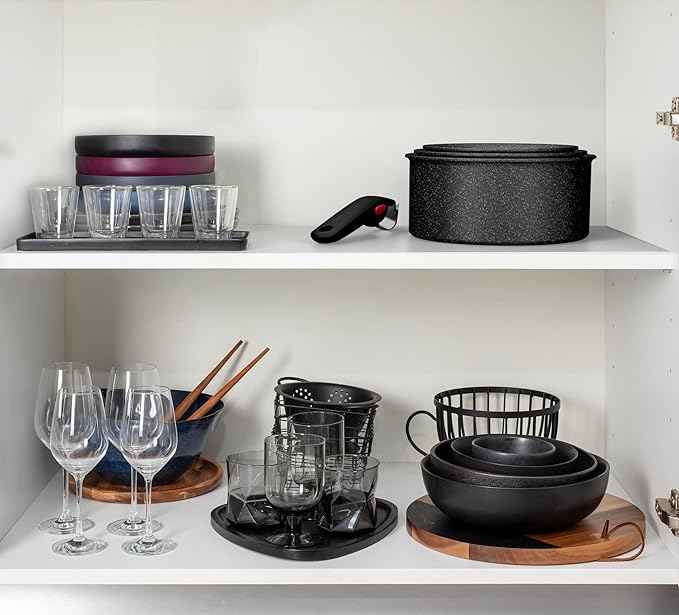 Tefal L39996 Ingenio Black Stone 4-Piece Casserole Set | Stackable | Non-Stick Coating | Suitable for Induction Cookers | Thermal Signal Temperature Indicator | Black