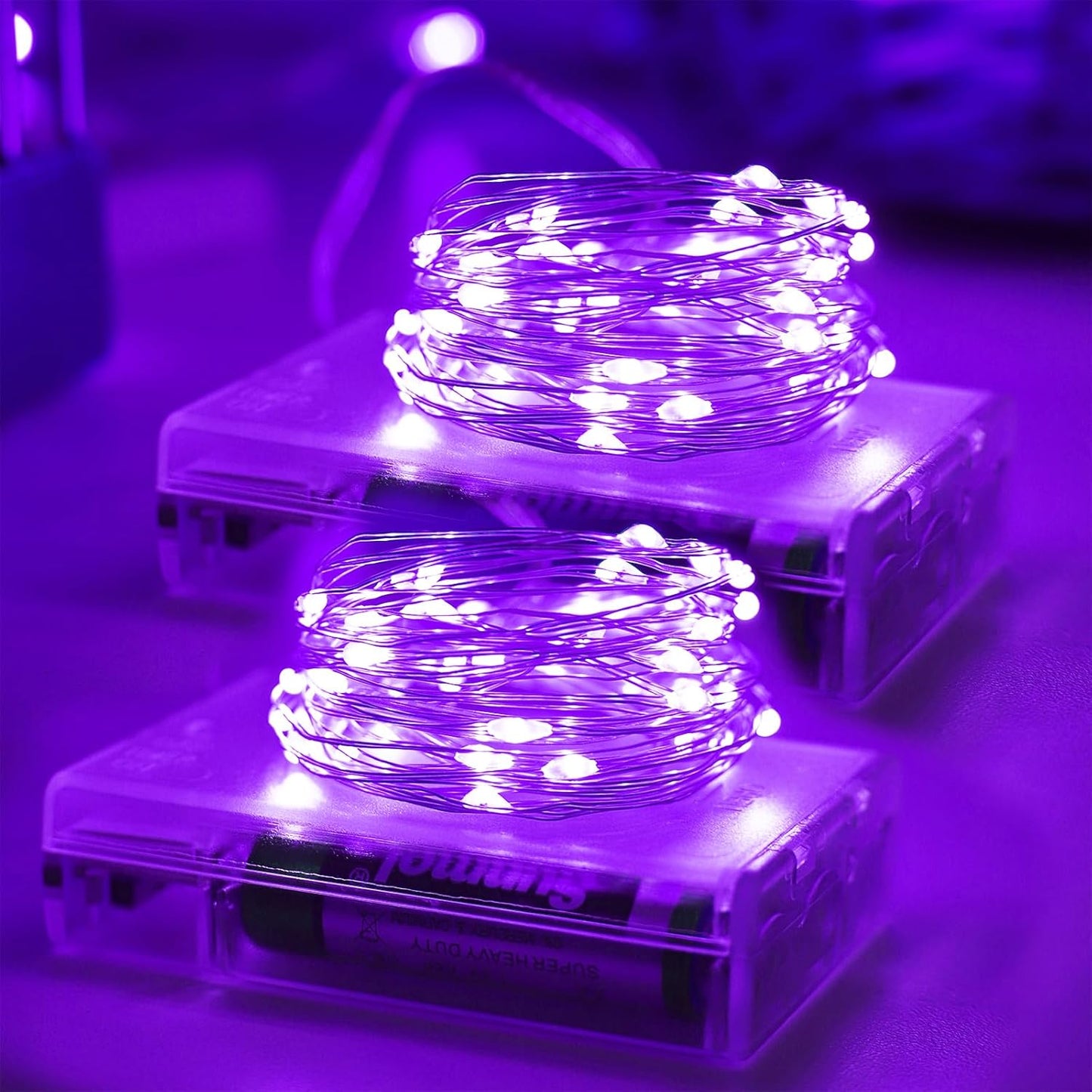 Halloween Christmas Decorations Purple Fairy String Lights Indoor, Battery Operated with Timer, 2Pack Total 33FT 100 Led Mini Battery Powered Twinkle Mason Jar Waterproof Firefly Lights DIY Party