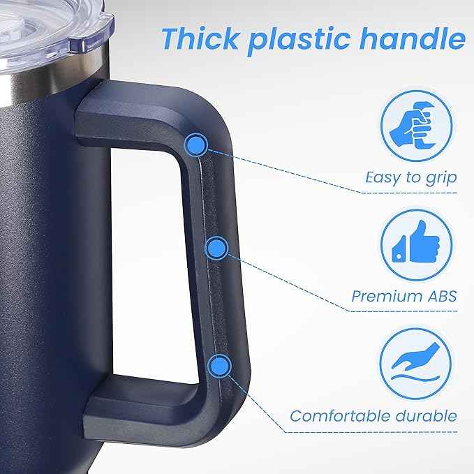 DOMICARE 40 oz Tumbler with Handle and Straw, Stainless Steel Tumbler with Lid and Straw, Reusable Vacuum Insulated Cup, Travel Coffee Mug, Navy Blue, 1Pack