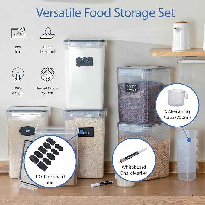 Chef's Path Large Airtight Food Storage Containers with Lids, Pack of 6, 3pcs 6.5L and 3pcs 5.2L, Kitchen and Pantry Canisters for Sugar, Flour, and Baking Supplies - Transparent