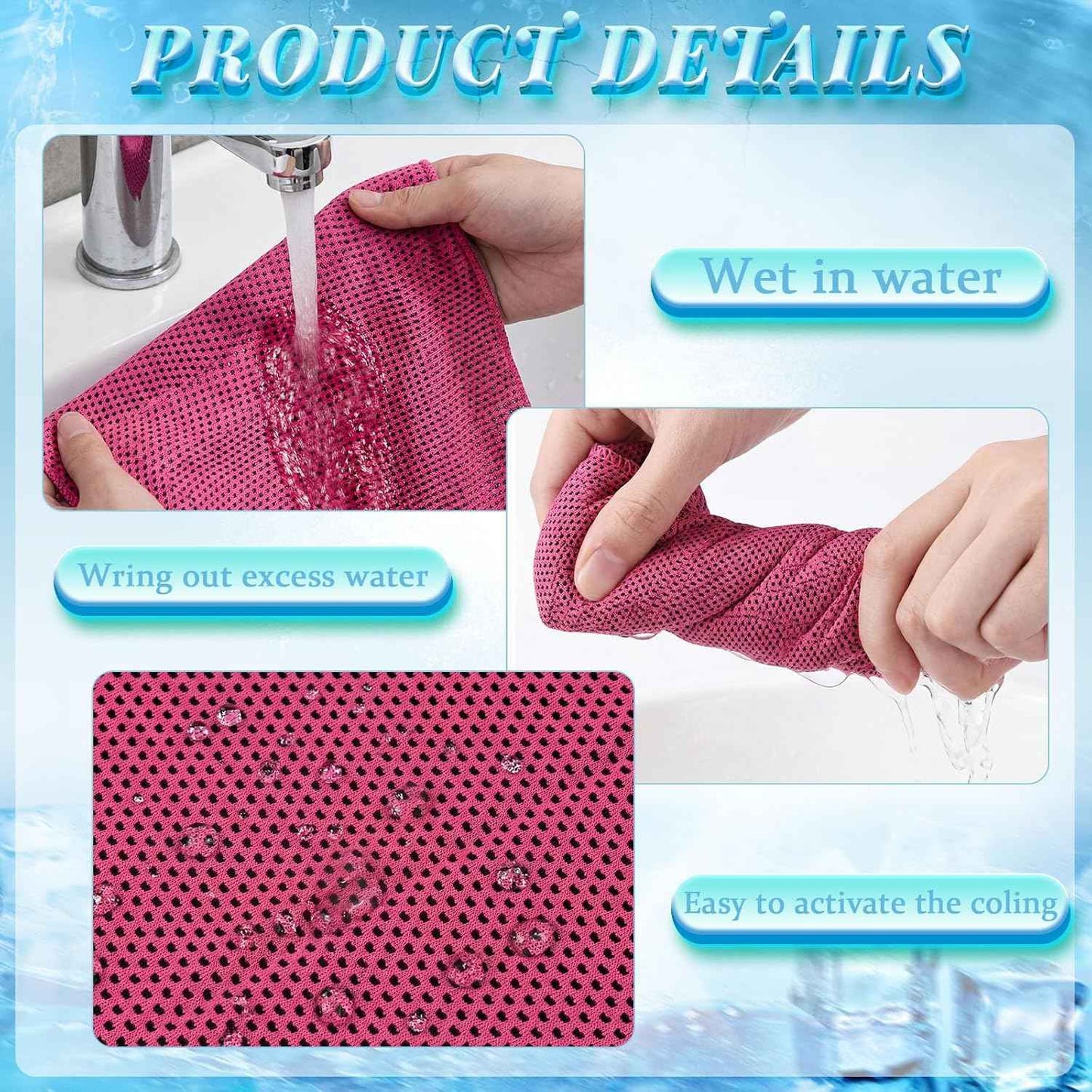Honoson 10 Pcs Cooling Towels for Neck and Face, 47"x12" Sports Breathable Ice Towels Microfiber Chilly Sweat Rags with Portable Bottle for Gym Golf Athletes Yoga Workout Hot Weather (Rose Red)