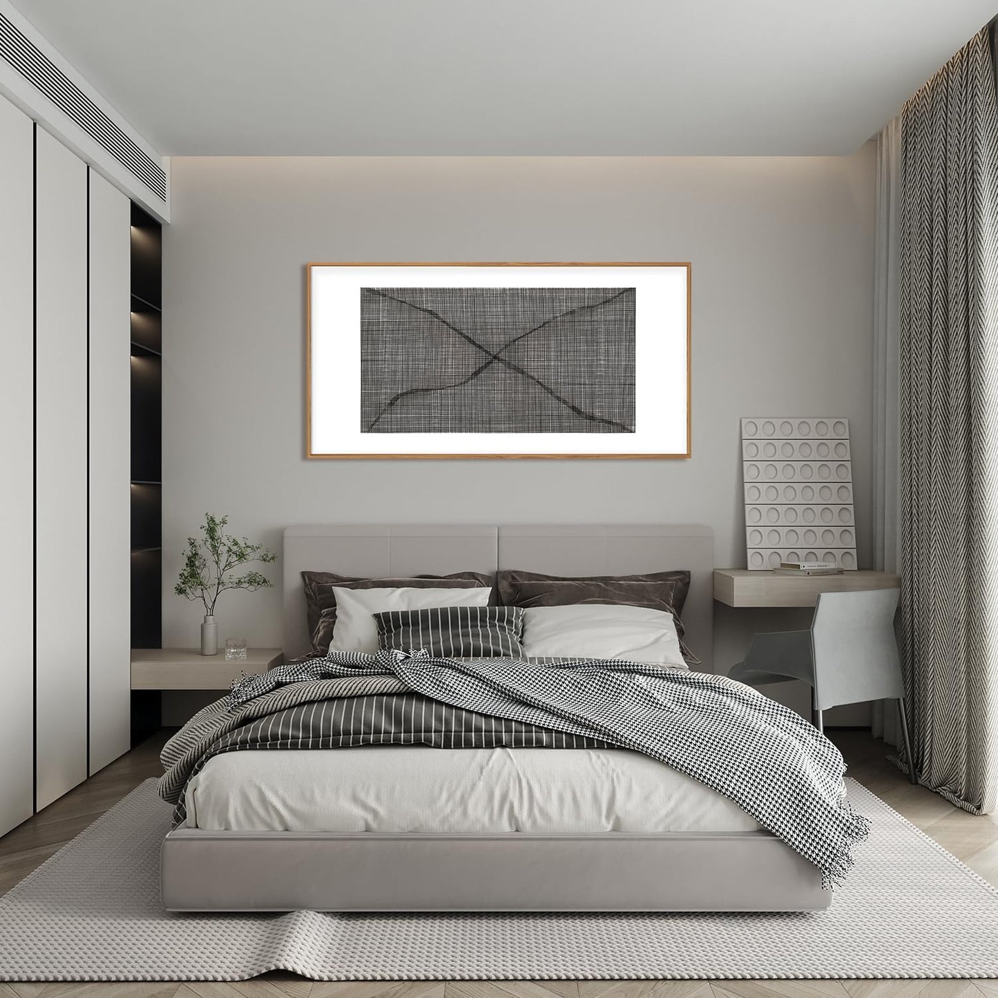 Abstract Line Framed Canvas Wall Art Set,Minimalist Black and White Wall Decor,Neutral Geometric Print,Modern Mid Century Boho Artwork for Living Room,Bedroom-20 x40