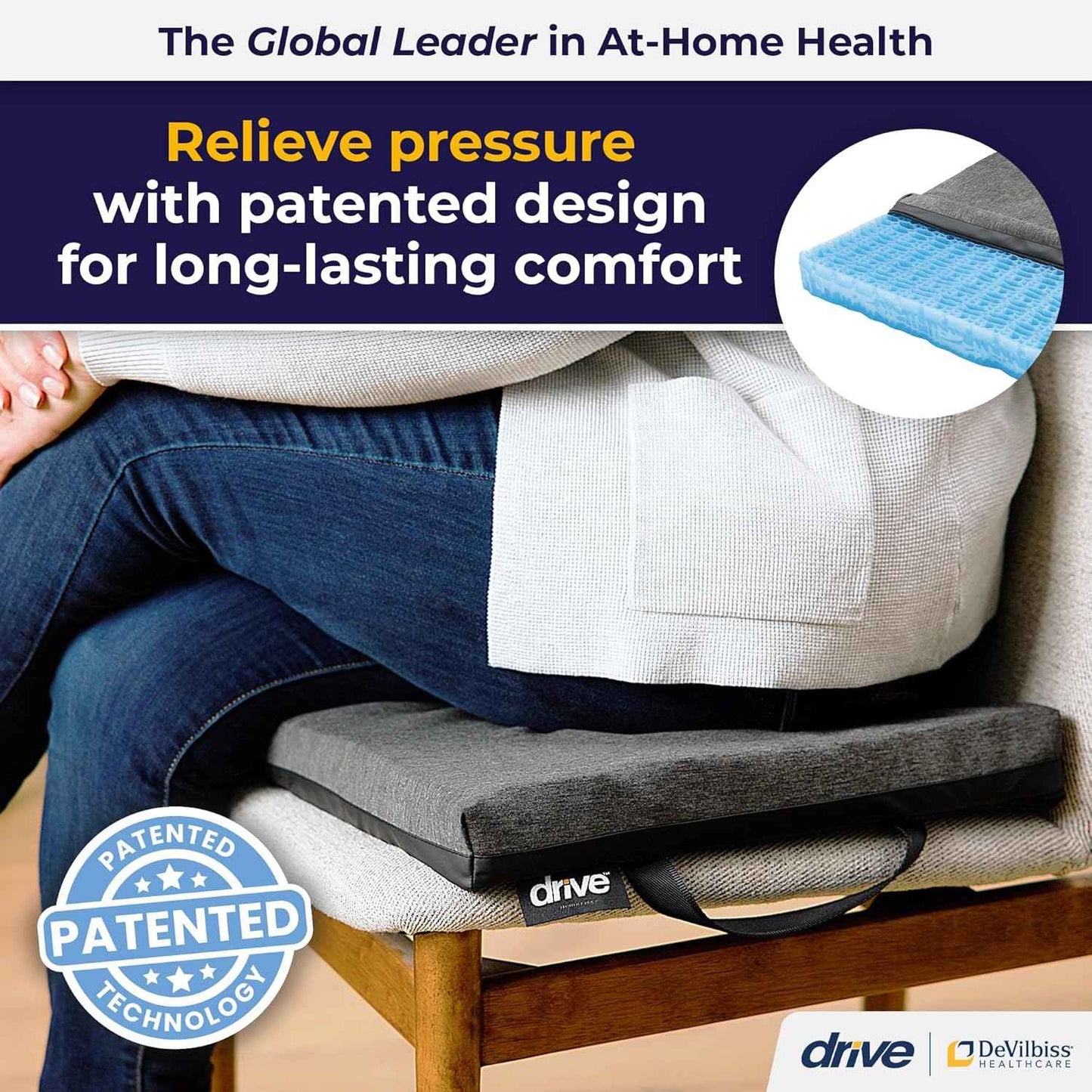 Drive Medical DualEase Gel Seat Chair Cushion for Wheelchair, Office Chairs & More, 16 Inch 2-Sided Pressure Relieving Cushion with Cooling Airflow, Machine Washable Cover, 2-Year Warranty