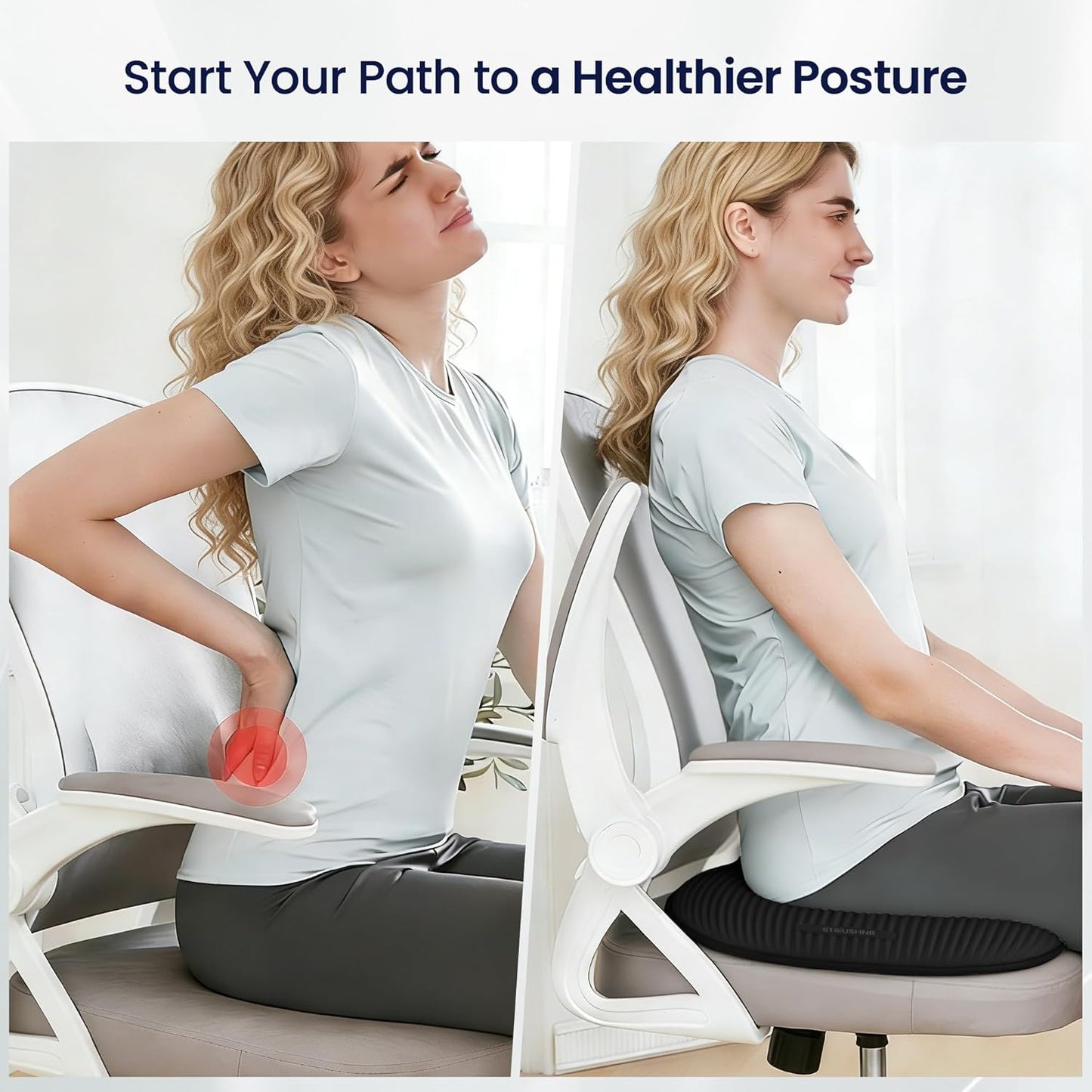 Gel Seat Cushion for Long Sitting,3-Second Cooling Pressure Relief Pillow for Car Seat & Office Chair,Back,Tailbone,Coccyx Comfort Support Seat Pad (Black)