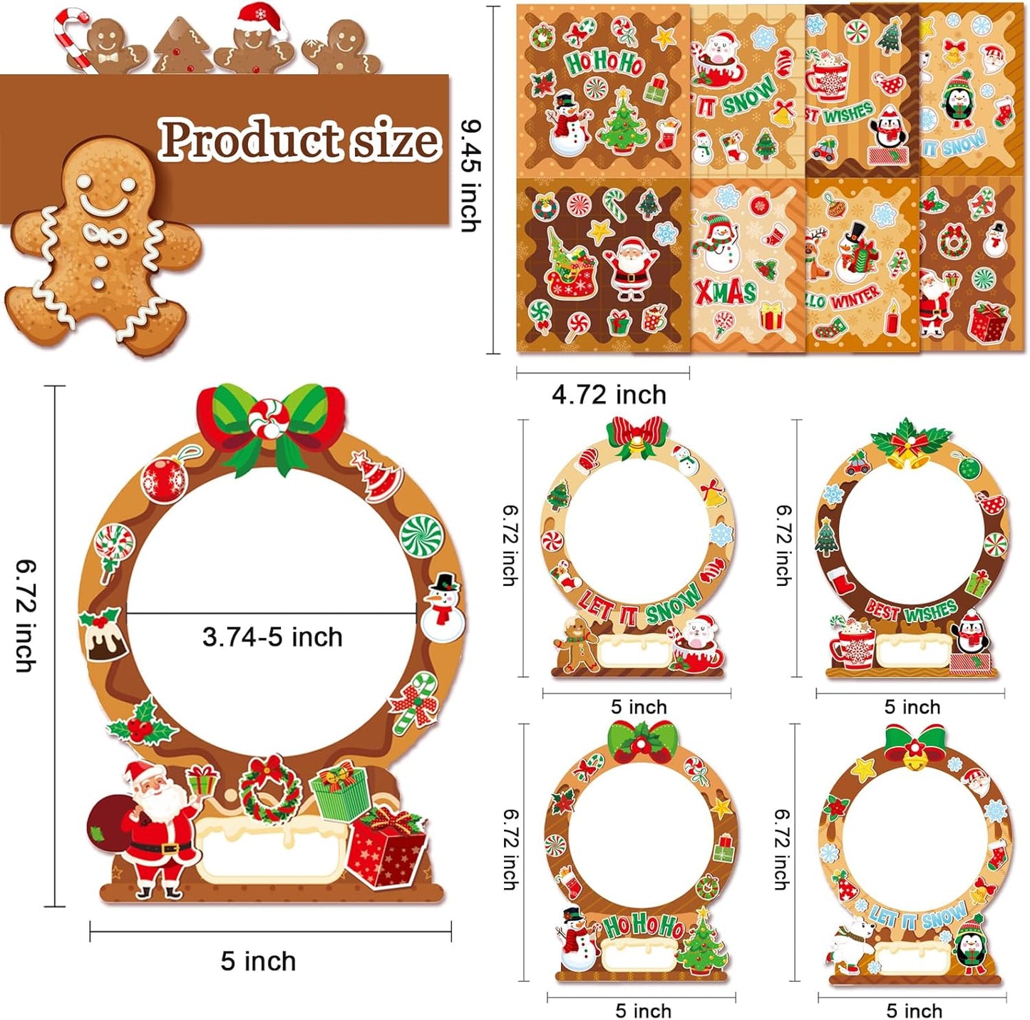 24 Pack Christmas Picture Frame Craft Kits for Kids, Xmas DIY Gingerbread Man Candy Photo Craft Christmas Hanging Frame Ornaments for Xmas Tree Holiday Art Decorations Home Class Game Activities
