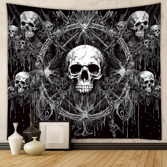 Tapzen Gothic Black and White Tapestry Wall Hanging - Dark Skeleton Horror Aesthetic for Bedroom, Living Room or Dorm (40 x 30 inches)