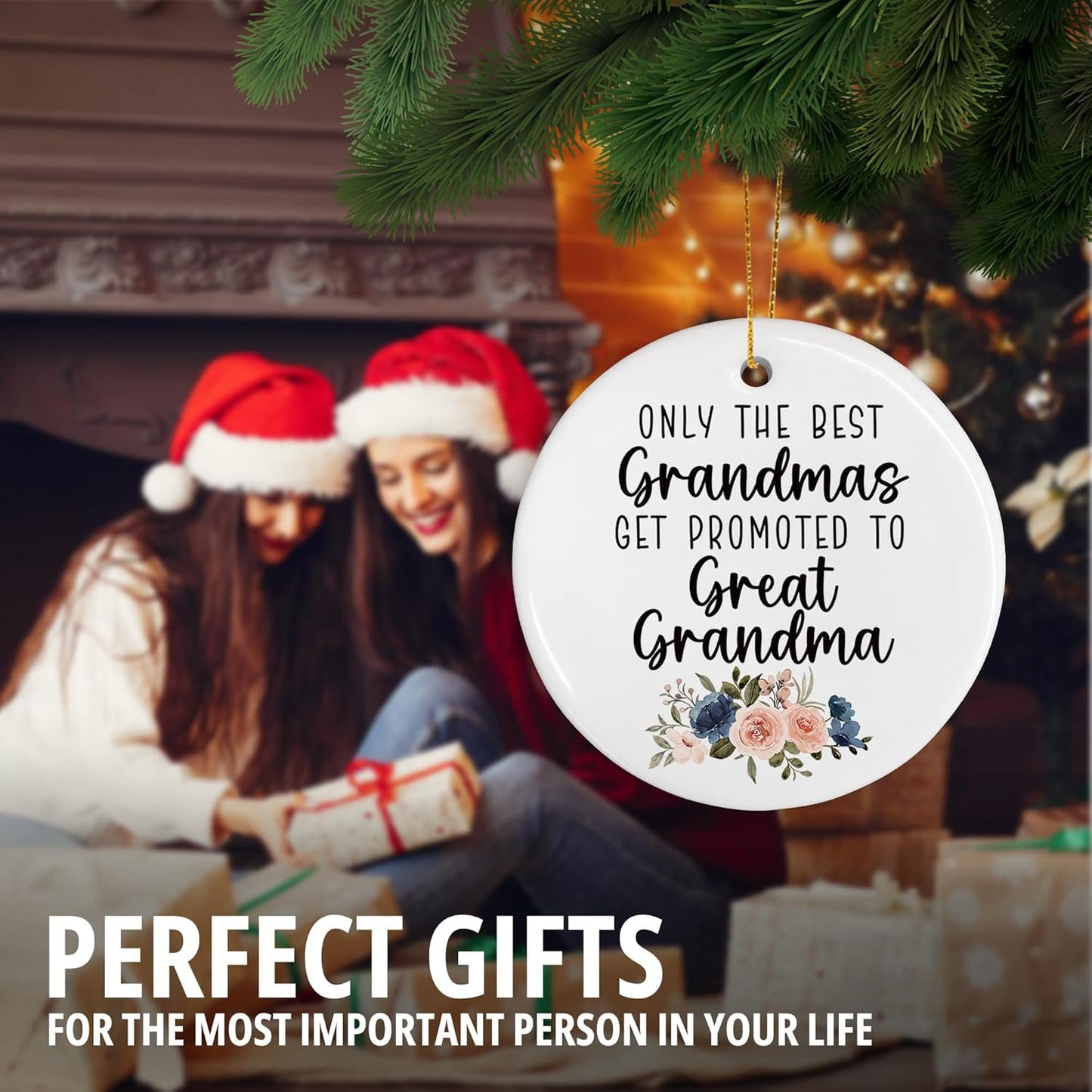 Promoted to Great Grandma Ceramic Christmas Ornaments, Great Grandma Gifts for Mother's Day, GG Baby Announcement Christmas Tree Decorations Ornaments, Gifts for GG Hanging Decor