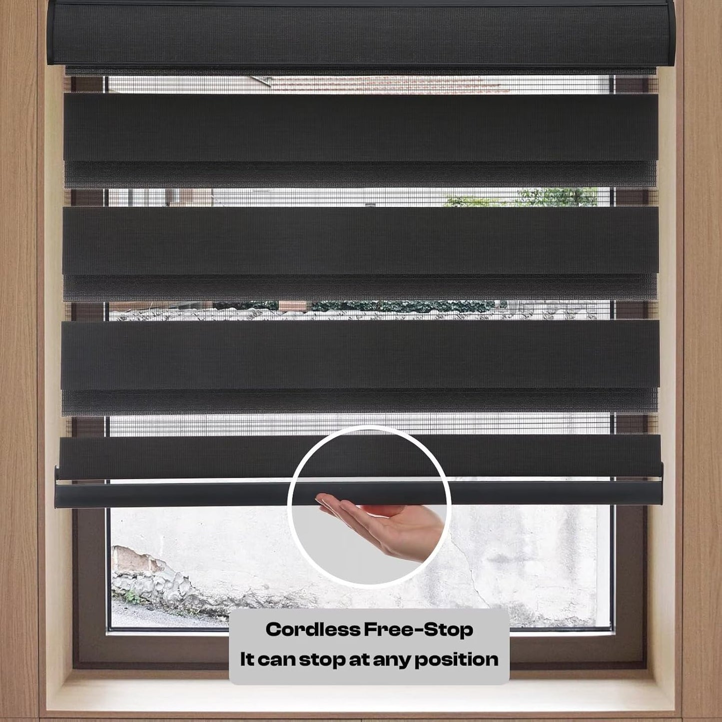MYshade Roller Shades Zebra Blinds for Indoor Windows Cordless Day and Night Light Filtering Dual Layer Roller Window Blinds & Shades, Easy to Install, Size 22" W x 72" H, Black