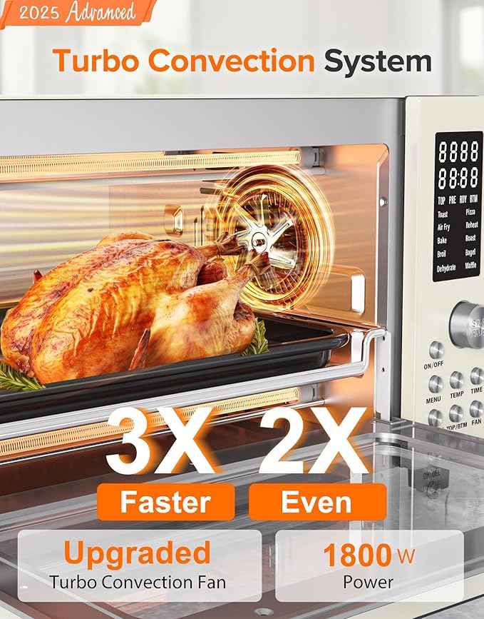 Nuwave Bravo Pro Smart Air Fryer Toaster Oven Combo, Airfryer Convection Oven Countertop, 10-in-1 Functions with Quicker & Even Crisp Technology, 1800W, 50-450°F, PFAS-Free, 21QT, Vanilla Cream