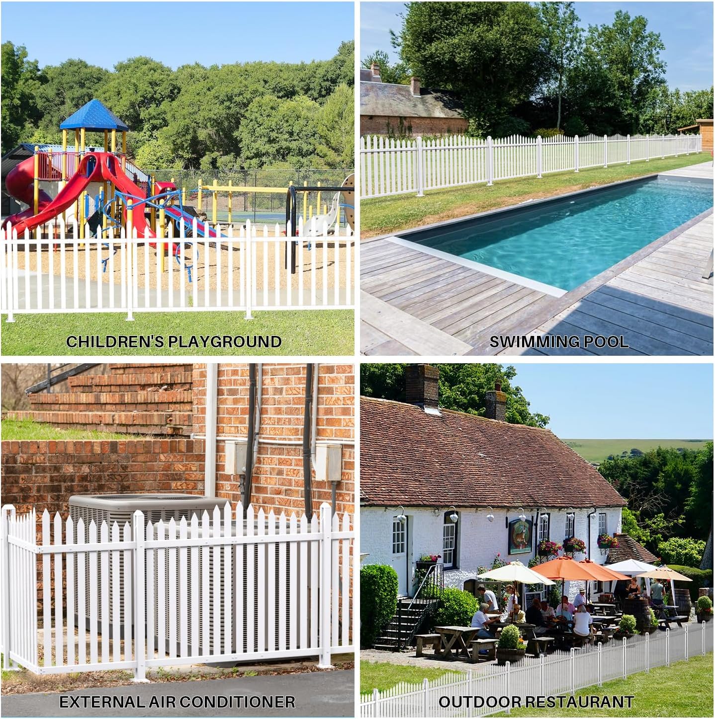 Patio Vinyl Picket Fence White Panels 36" H x 84" W PVC Decorative Fences for Front Yard Porch Patio Deck Pool Air Conditioner Safety Dog Fencing (20 Pickets, Scallop)