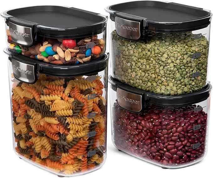 ProKeeper+ Airtight Food Storage Container Set – Clear Plastic Flour and Sugar Canister Set with Magnetic Accessories for Kitchen Organization (Black, 13-Piece)