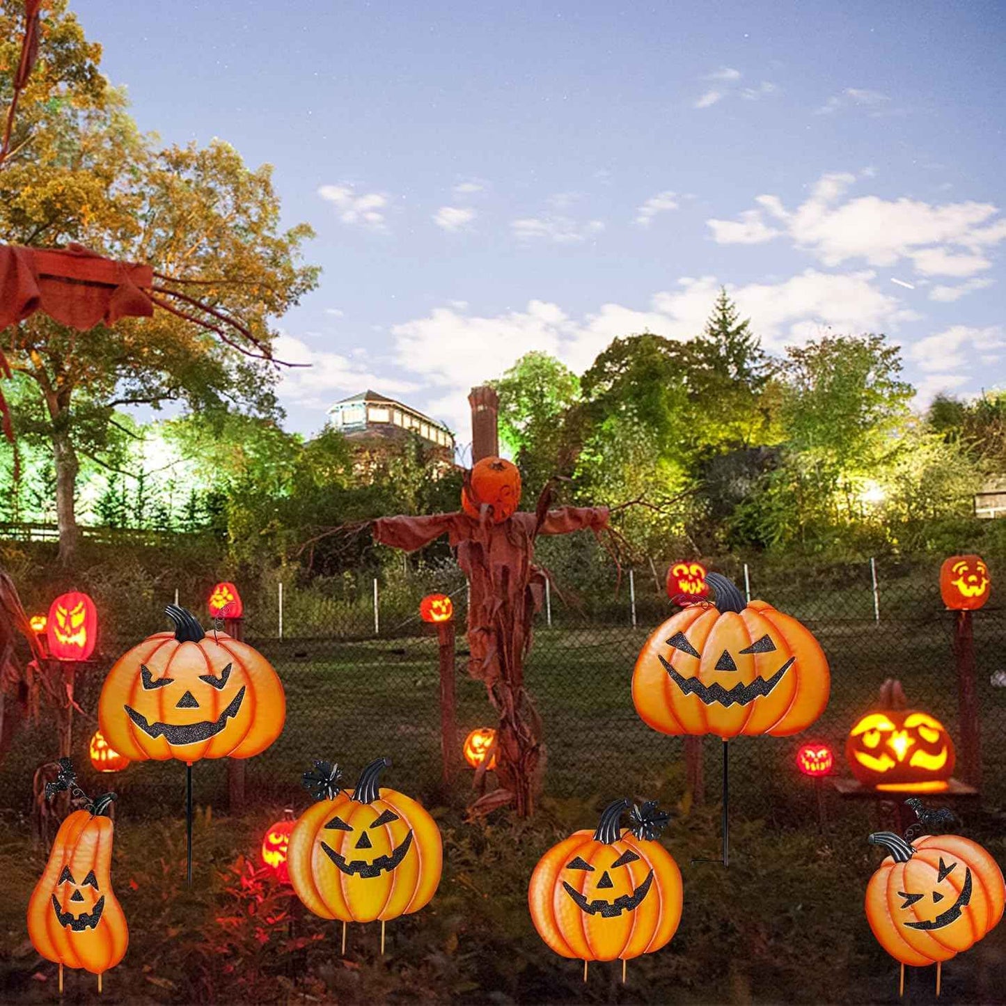 2 Pack Halloween Yard Decoration Stakes, Trick or Treat Happy Halloween Yard Signs for Halloween Outdoor Decor