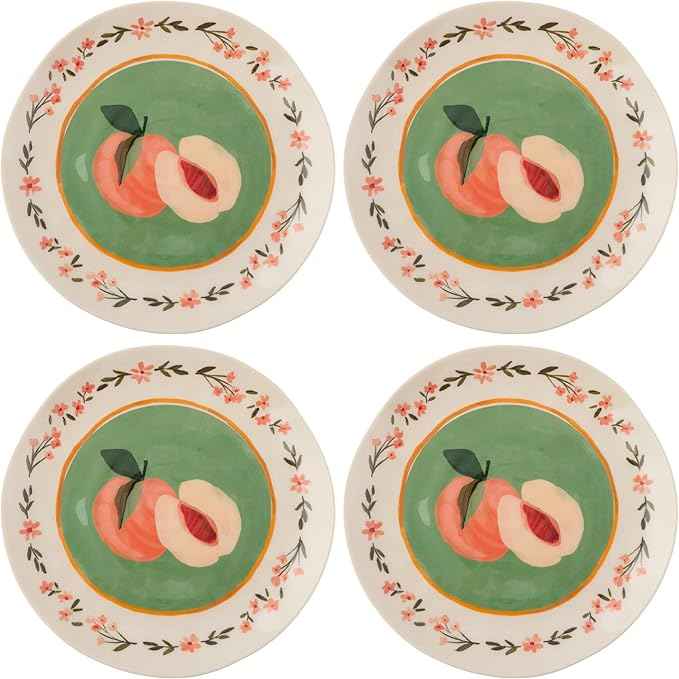 Karma, 8.75 inches Melamine Salad Plates Set of 4, Reusable Dishwasher Safe Plates for Outdoor and Indoor, Peaches