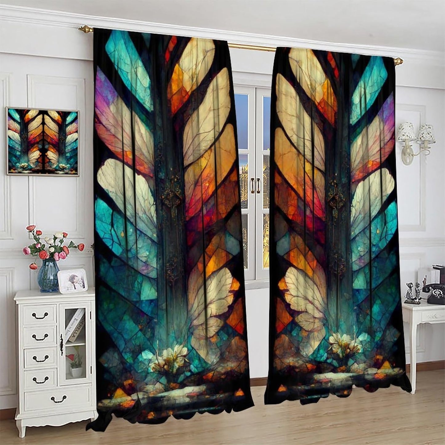 Stained Glass Curtains,Vintage Magical Colorful Abstract Art Home Decor Drapes for Bedroom Living Room Kitchen Window Treatment 2 Panels Set Total Size 72" W X 63" L Inch