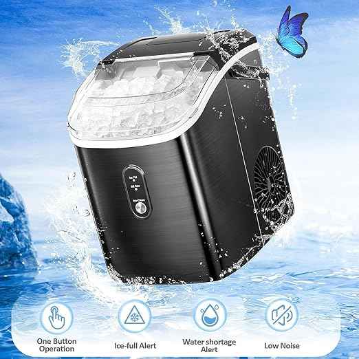 Antarctic Star Nugget Ice Maker Countertop, 34 lbs/Day Pellet Ice Machine with Self-Cleaning, Fast Ice Ready in 10 Minutes, Portable Ice Maker with Handle for Home, Office, RV, Camping(Black)