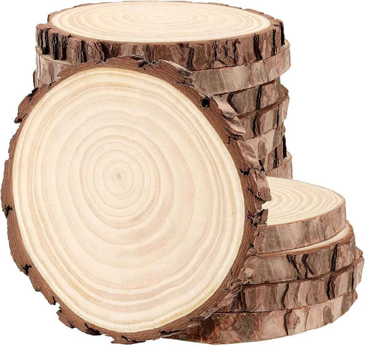 FUNSUEI 12 PCS 5.9-6.3 Inch Unfinished Natural Wood Slices, Natural Wood Coasters with Bark, Wooden Circles for DIY Arts and Crafts, Christmas Ornaments,Rustic Wedding Ornaments