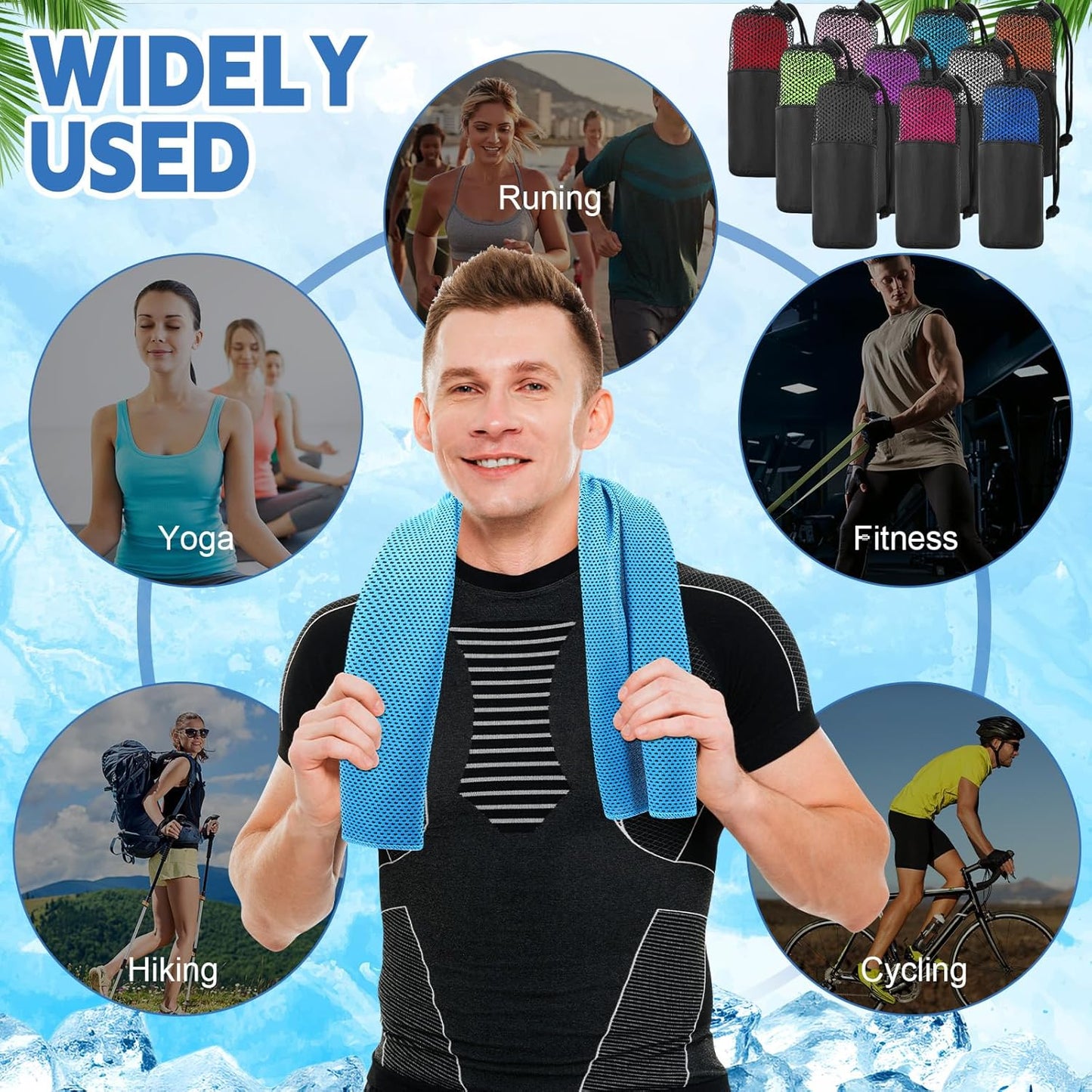 Peryiter 20 Pack Cooling Towels Bulk for Neck and Face Cooling Towel for Hot Weather Quick Dry Sweat Towel Soft Breath Portable with 20 Storage Bags for Gym Yoga Athletes Sports Fitness