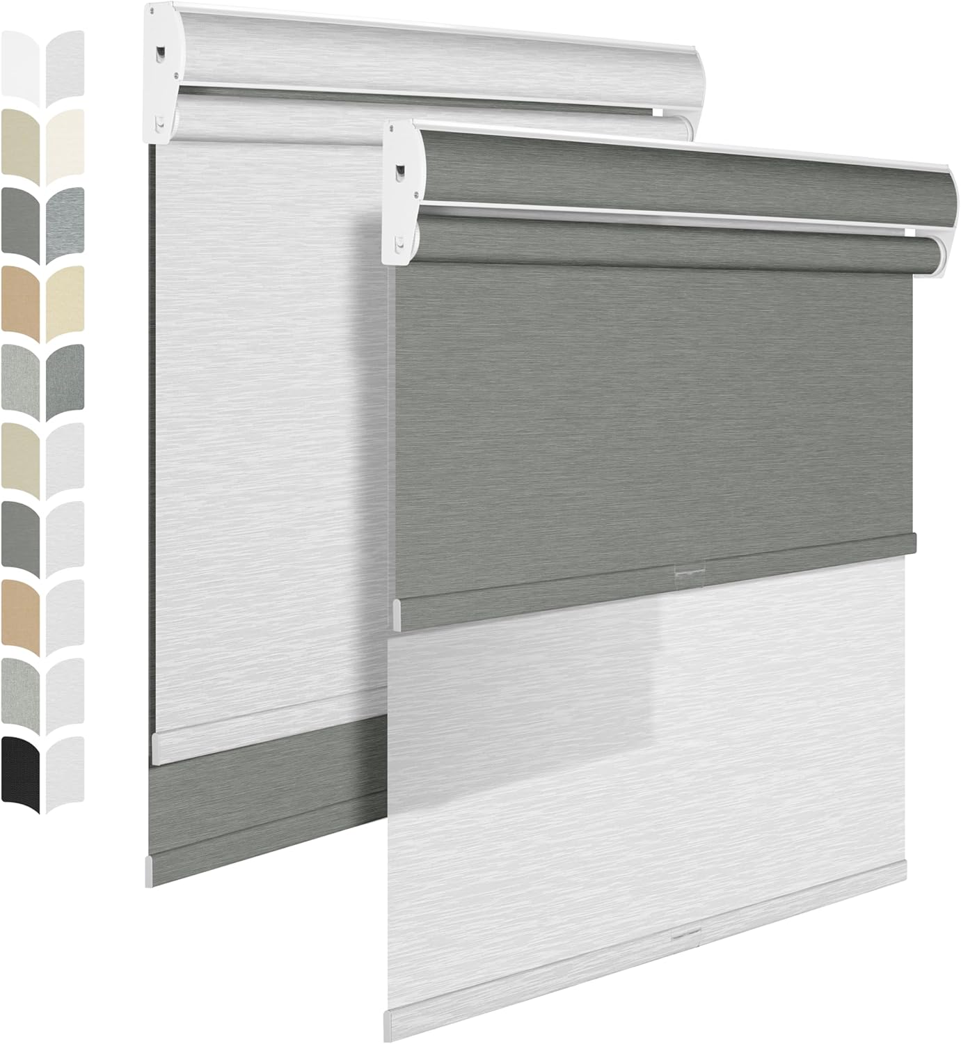 BERISSA Cordless Dual Roller Shades with Cassette Valance, Double Blackout and Light Filtering Shades for Home Office Doors. Grey and White. 62 W x 86" H