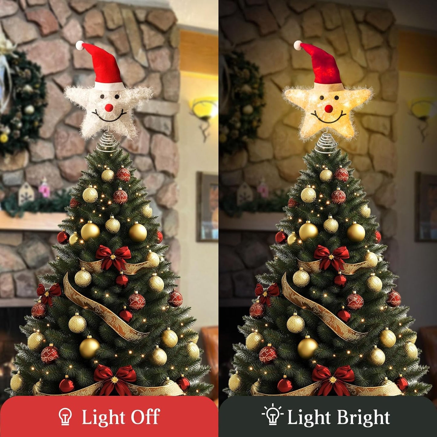 Christmas Tree Topper Star Snowman with Warm White 20 LED Lights, Xmas Tree Topper Star for Holiday Seasonal Decor, Battery Required Outdoor Indoor