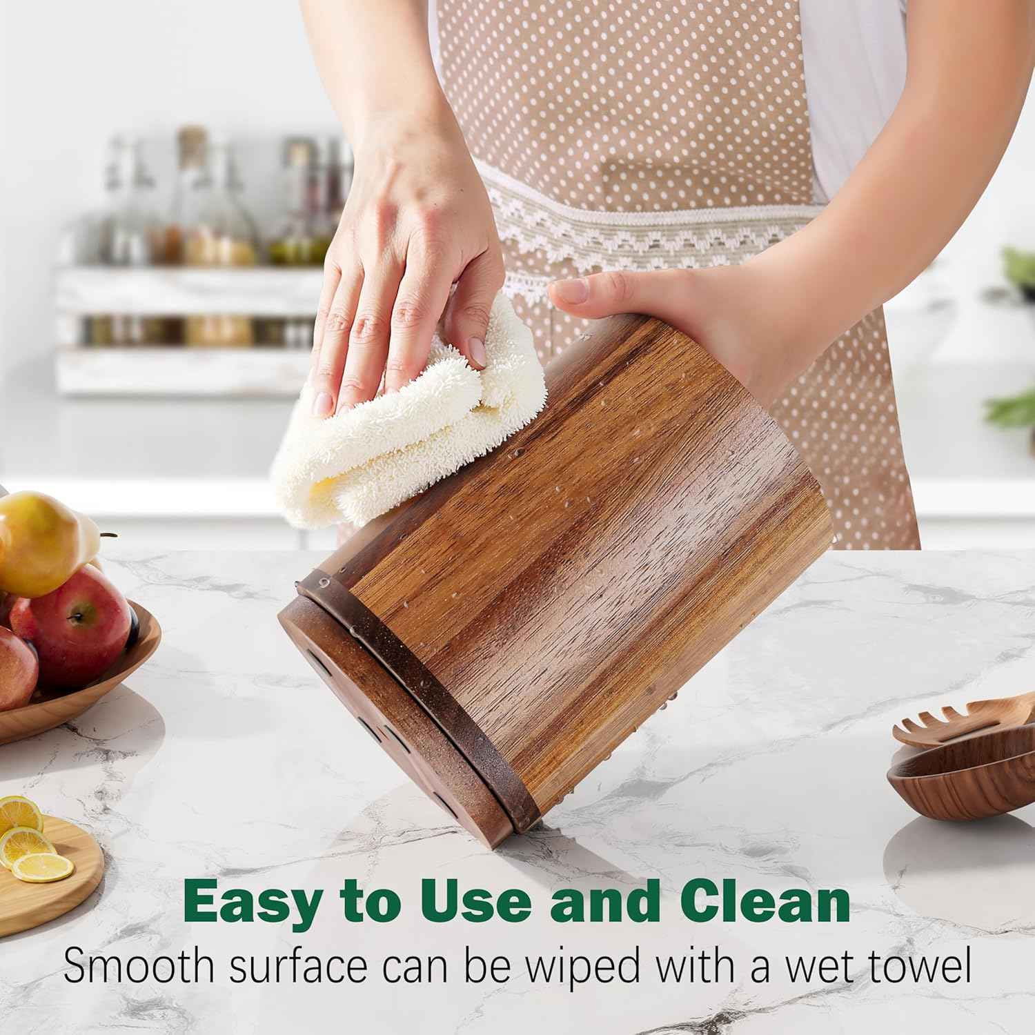 Utensil Holder, Acacia Wood Kitchen Utensil Holder for Countertop, 360°Rotating Cooking Utensil Crock for Kitchen Counter, 7.2" Large Utensil Organizer for Spatula