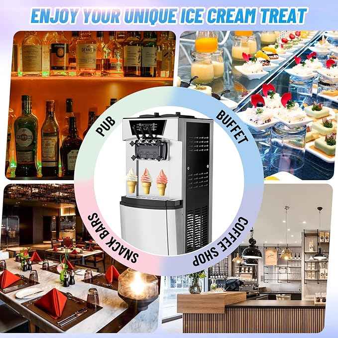 2200W 2+1 Flavor Commercial Soft Ice Cream Maker Machine, 5.8-8 Gal/Hr Vertical Soft Serve Machine with LCD Display, Auto Clean High Productivity for Restaurant