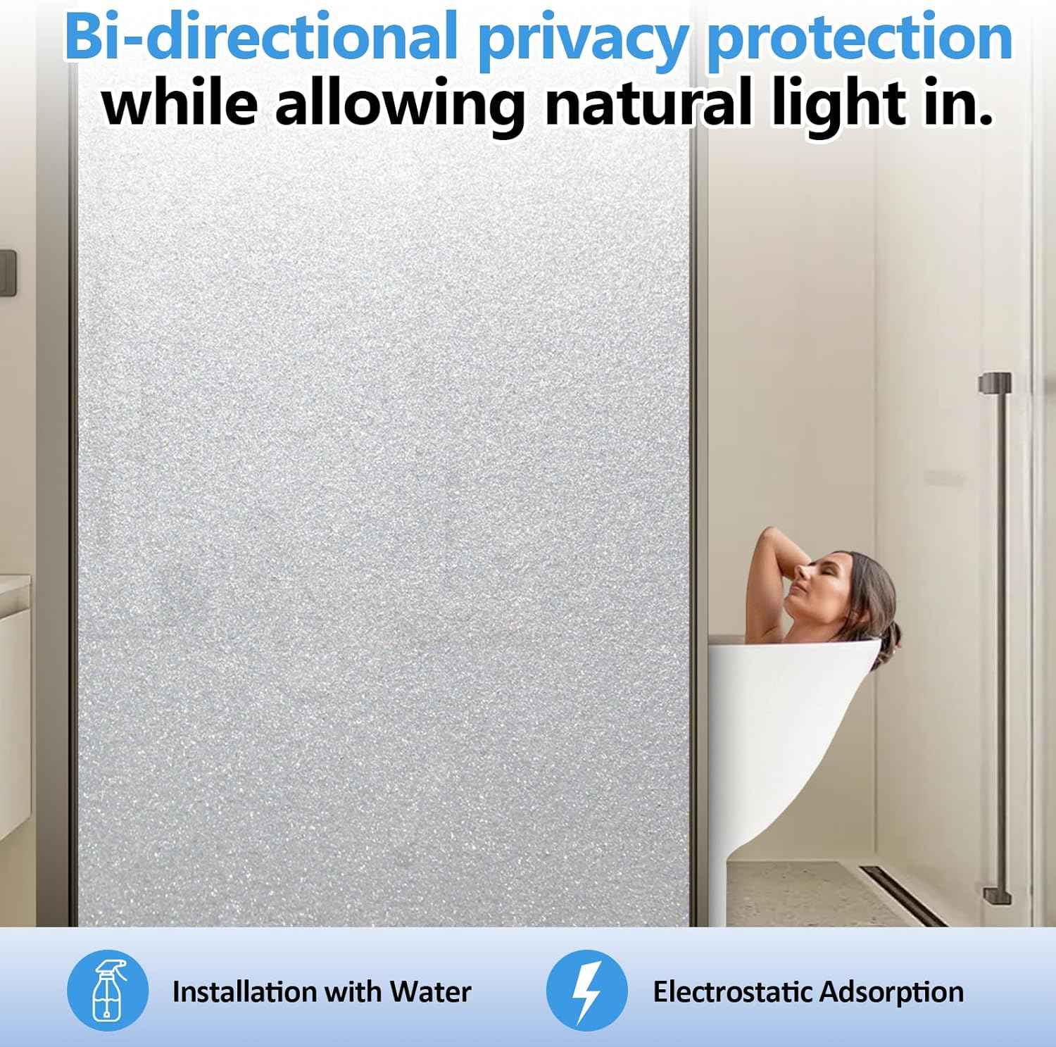 Frosted Glass Window Film with 4 Tools,Privacy Window Film with Ice-Crystal Effect and Reusable Design. Easy Installation Static Cling.Ideal for Home and Offices- Pure 35.43"x196.9"